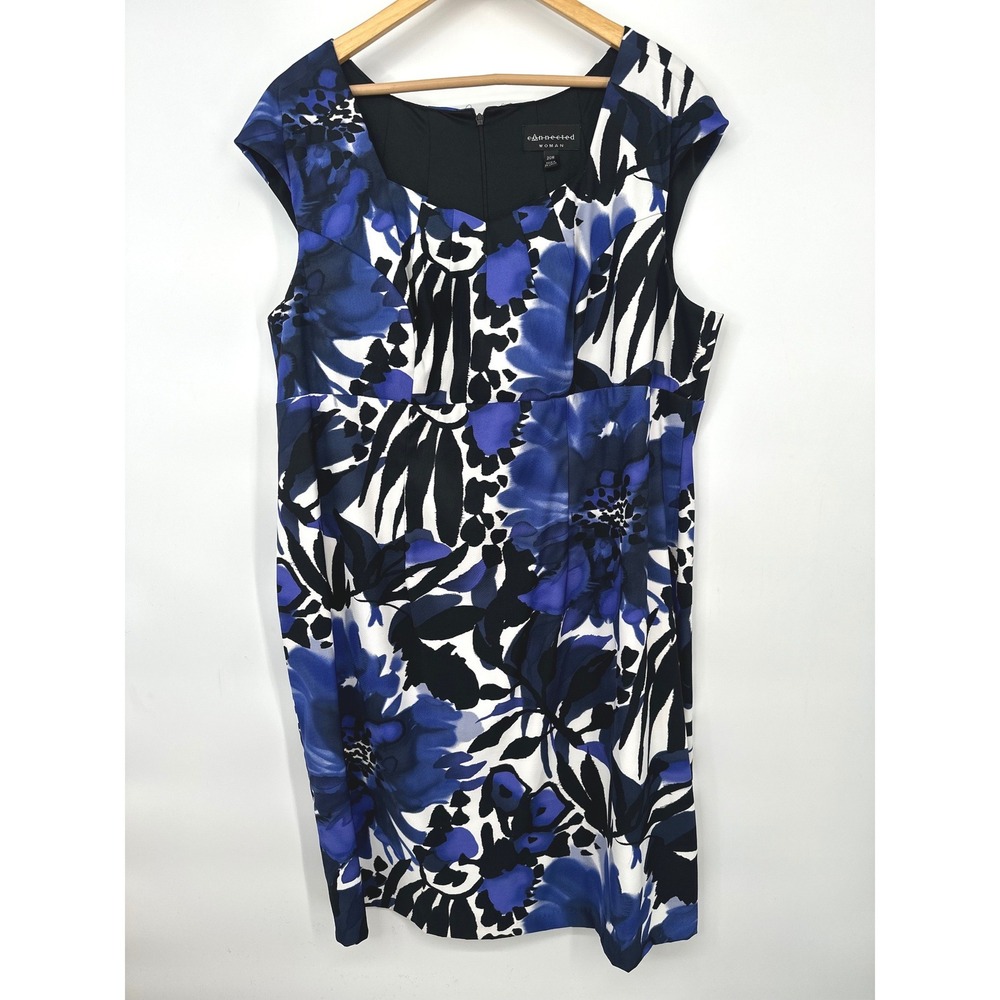 Connected Woman Sheath Dress 20W Blue Floral Career Office Wedding Church Garden
